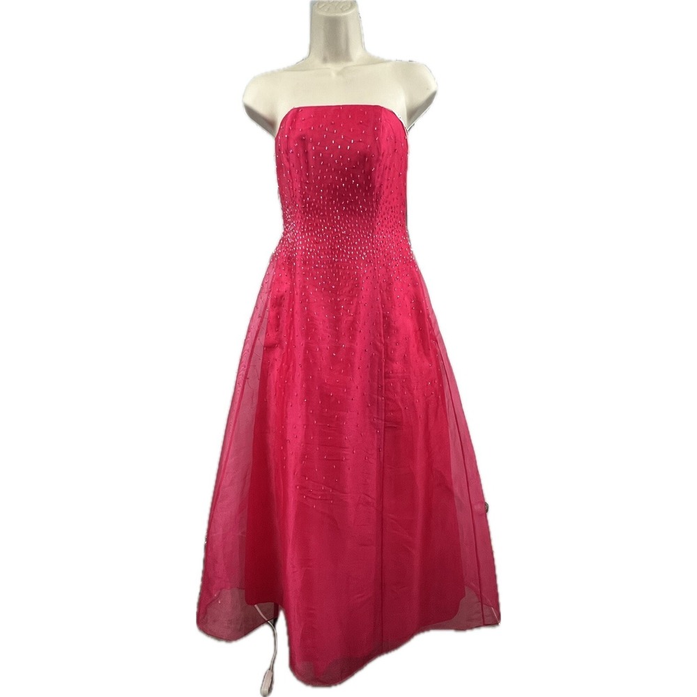 Vintage 90's Y2K Sequin Strapless 5/6 Pink Tulle Prom Homecoming Dress Ball Gown